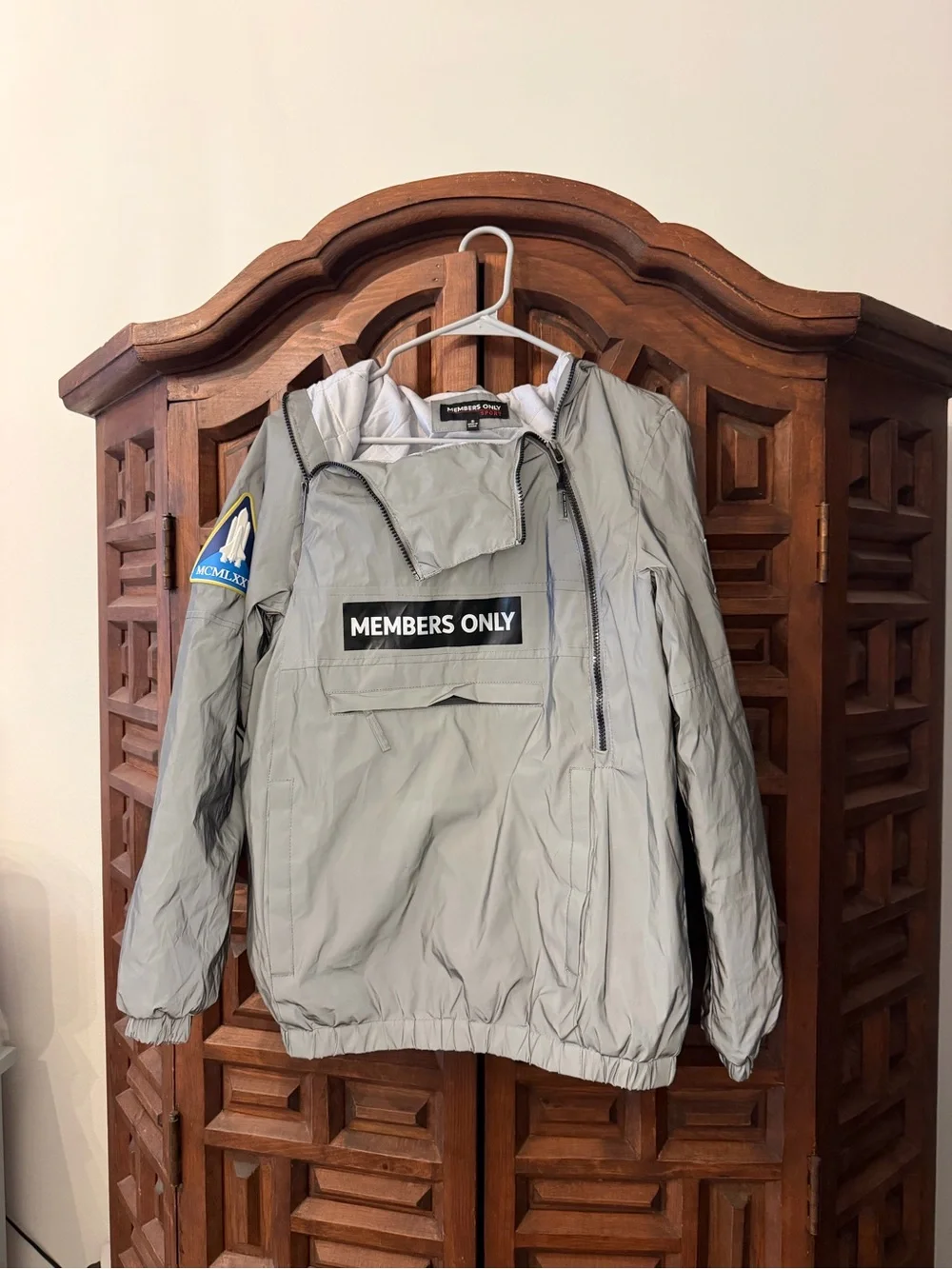 Members Only Light Gray Windbreaker Anorak with Patch